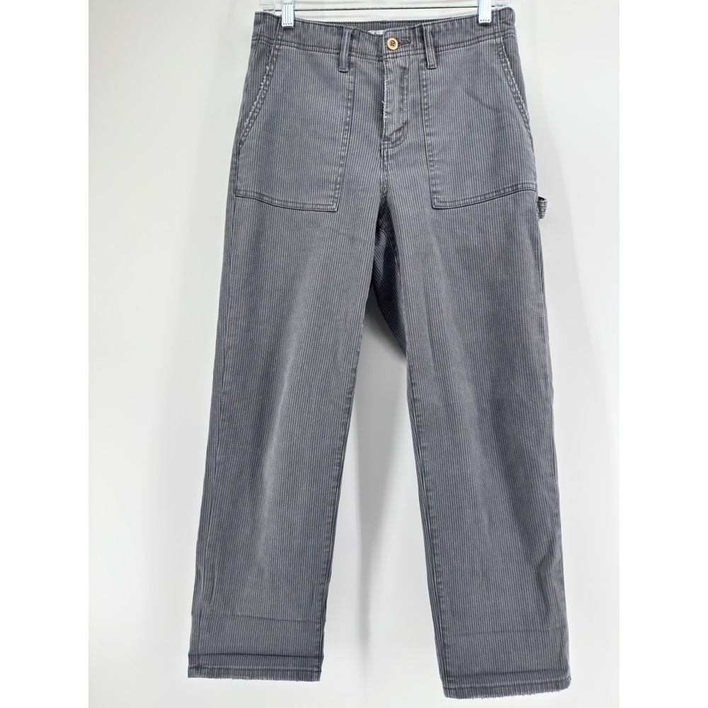 Carve Designs Hickory Stripe Carpenter Pants Blue Gray Organic Cotton Size 6